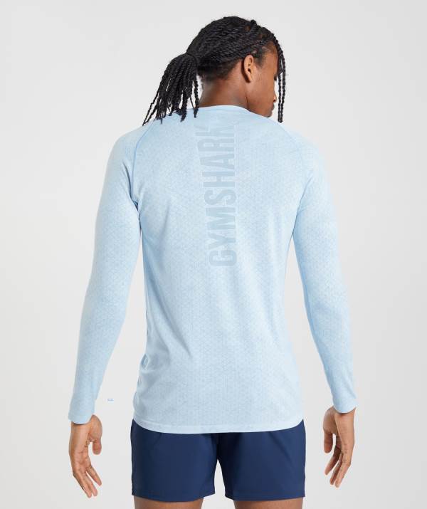 Panske Mikiny Gymshark Geo Seamless Long Sleeve Biele Siva / Modre | HR5429071
